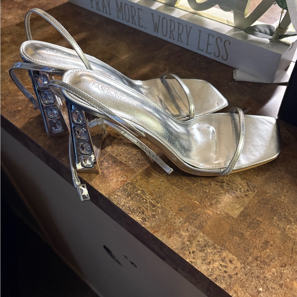 Fashion Nova Silver Rhinestone Heels - Picture 4 of 6